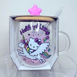 Hello Kitty Glass Mug with Topper and Spoon